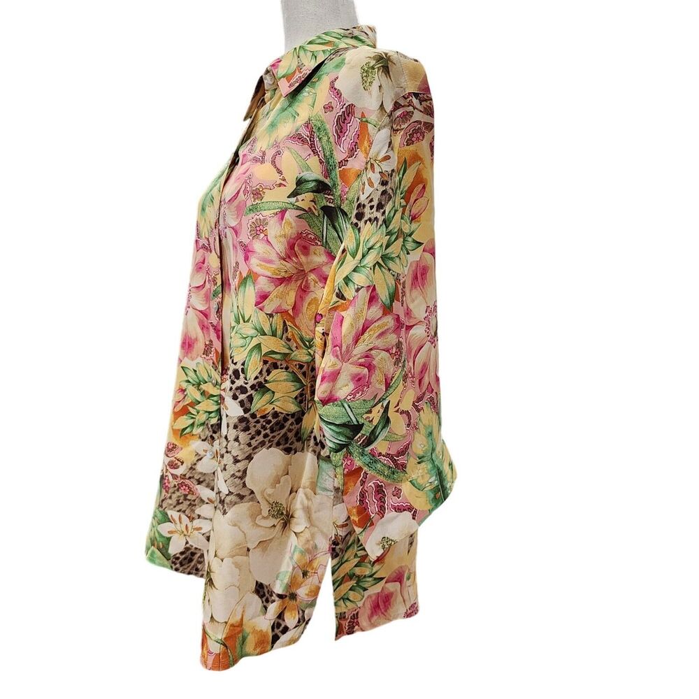 Vintage Womens Tropical Floral Silk Blouse Top Shirt Summer Fun Festive 1X NEW - Picture 8 of 10